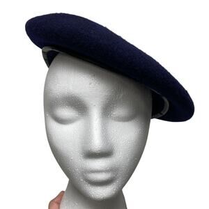 Vintage Navy Size L Blue Wool Beret Hat